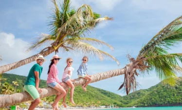 family sitting on palm tree vacationing